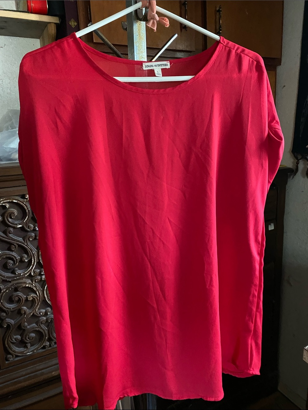 Zenana Outfitters Bright Red Long Sleeve Scoop Neck Top